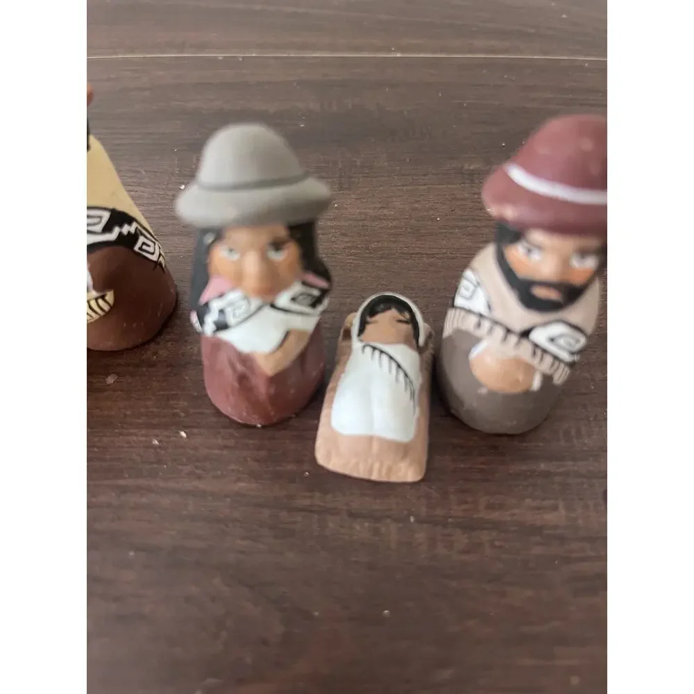 Vintage Mexican Folk Art Nativity Clay Pottery Mexico Christmas 8 Piece